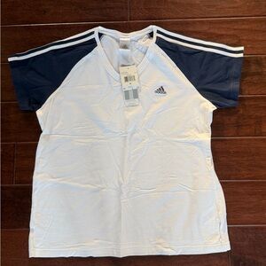 Adidas White and Dark Blue Raglan Tee XL